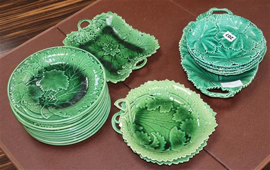 A collection of green glazed plates